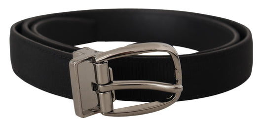 Elegant Grosgrain Leather Belt with Silver Buckle