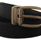 Elegant Grosgrain Leather Belt - Black