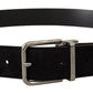 Elegant Black Leather Grosgrain Belt