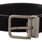 Elegant Black Leather Grosgrain Belt