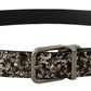 Elegant Black Marble Print Leather Belt