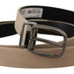 Elegant Beige Leather Belt with Silver Tone Buckle