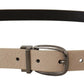 Elegant Beige Leather Belt with Silver Tone Buckle