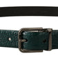 Elegant Green Leather Belt with Silver Buckle