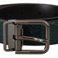 Elegant Green Leather Belt with Silver Buckle