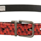 Elegant Red Leather Belt with Silver Buckle