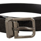 Elegant Black Leather Belt with Silver Buckle