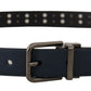 Elegant Blue Leather Belt with Metal Buckle