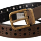 Elegant Brown Leather Belt with Golden Buckle