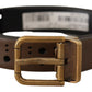 Elegant Brown Leather Belt with Golden Buckle