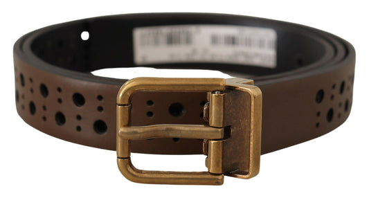 Elegant Brown Leather Belt with Golden Buckle