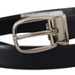 Elegant Black Leather Belt with Silver Buckle