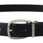 Elegant Black Leather Belt with Silver Buckle