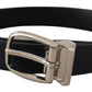 Elegant Black Leather Belt with Silver Buckle