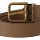 Elegant Brown Leather Belt with Brass Tone Buckle