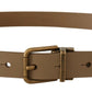 Elegant Brown Leather Belt with Brass Tone Buckle