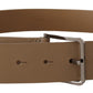 Beige Leather Statement Belt with Silver Buckle