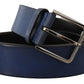 Elegant Blue Leather Belt with Silver Buckle