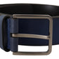 Elegant Blue Leather Belt with Silver Buckle