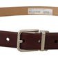 Elegant Leather Belt with Silver Tone Buckle