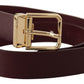 Elegant Maroon Leather Belt with Gold Buckle