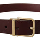 Elegant Maroon Leather Belt with Gold Buckle