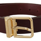 Elegant Maroon Leather Belt with Gold Buckle