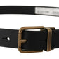 Elegant Black Leather Belt with Vintage Buckle