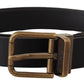 Elegant Black Leather Belt with Vintage Buckle