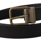 Elegant Black Leather Belt with Vintage Metal Buckle