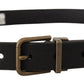 Elegant Black Leather Belt with Vintage Metal Buckle