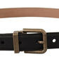 Elegant Black Leather Belt with Vintage Metal Buckle