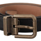 Elegant Black Leather Belt with Vintage Metal Buckle