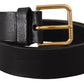 Elegant Black Leather Belt with Metal Buckle