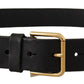 Elegant Black Leather Belt with Metal Buckle