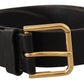 Elegant Black Leather Belt with Metal Buckle