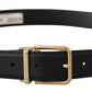 Elegant Black Leather Belt with Metal Buckle