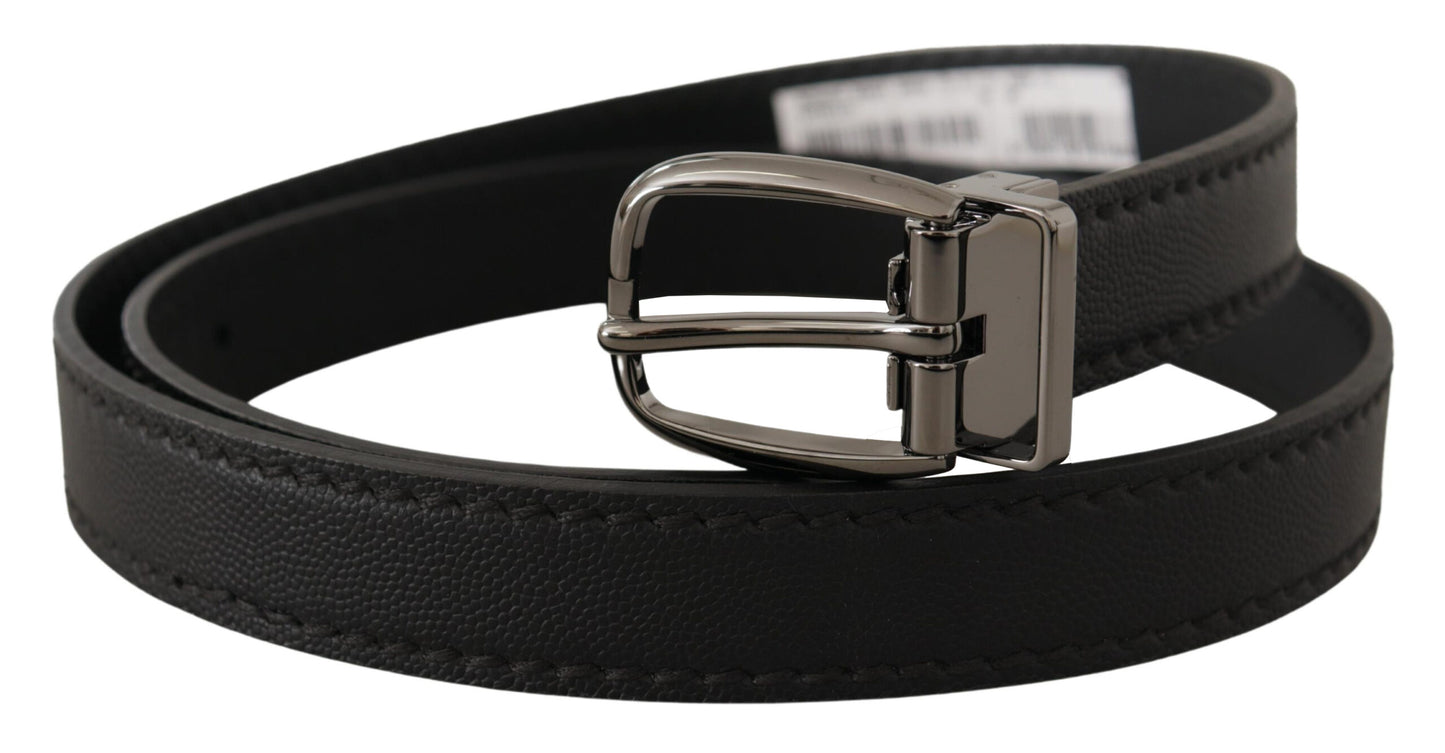 Elegant Black Leather Belt with Metal Buckle