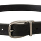 Elegant Black Leather Belt with Metal Buckle