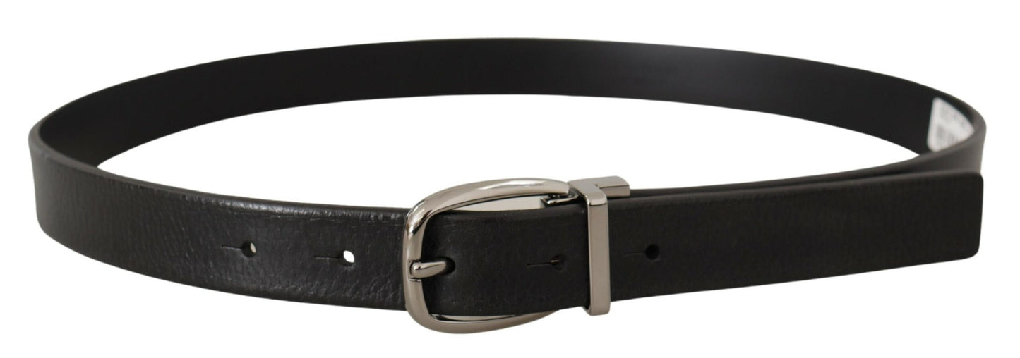 Elegant Black Leather Belt with Metal Buckle