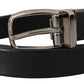 Elegant Black Leather Belt with Metal Buckle