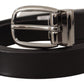 Elegant Black Leather Belt with Metal Buckle