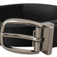 Elegant Black Leather Belt with Metal Buckle