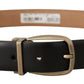 Elegant Black Leather Belt with Metal Buckle