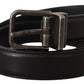 Elegant Black Leather Belt with Metal Buckle