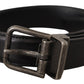 Elegant Black Leather Belt with Metal Buckle