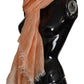 Peach Linen Knitted Shawl Wrap Fringes Scarf