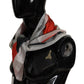Gray Red Silk Shawl Foulard Wrap Scarf