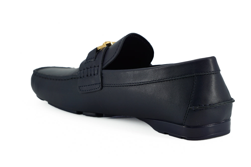 Elegant Navy Blue Calf Leather Loafers