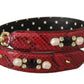 Red Exotic Leather Crystals Bag Shoulder Strap